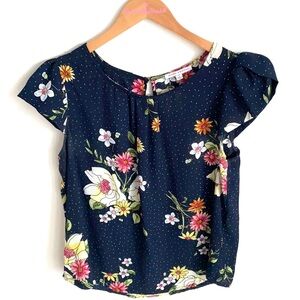 Crescent & Willough Floral flutter cap sleeve blouse, Size L